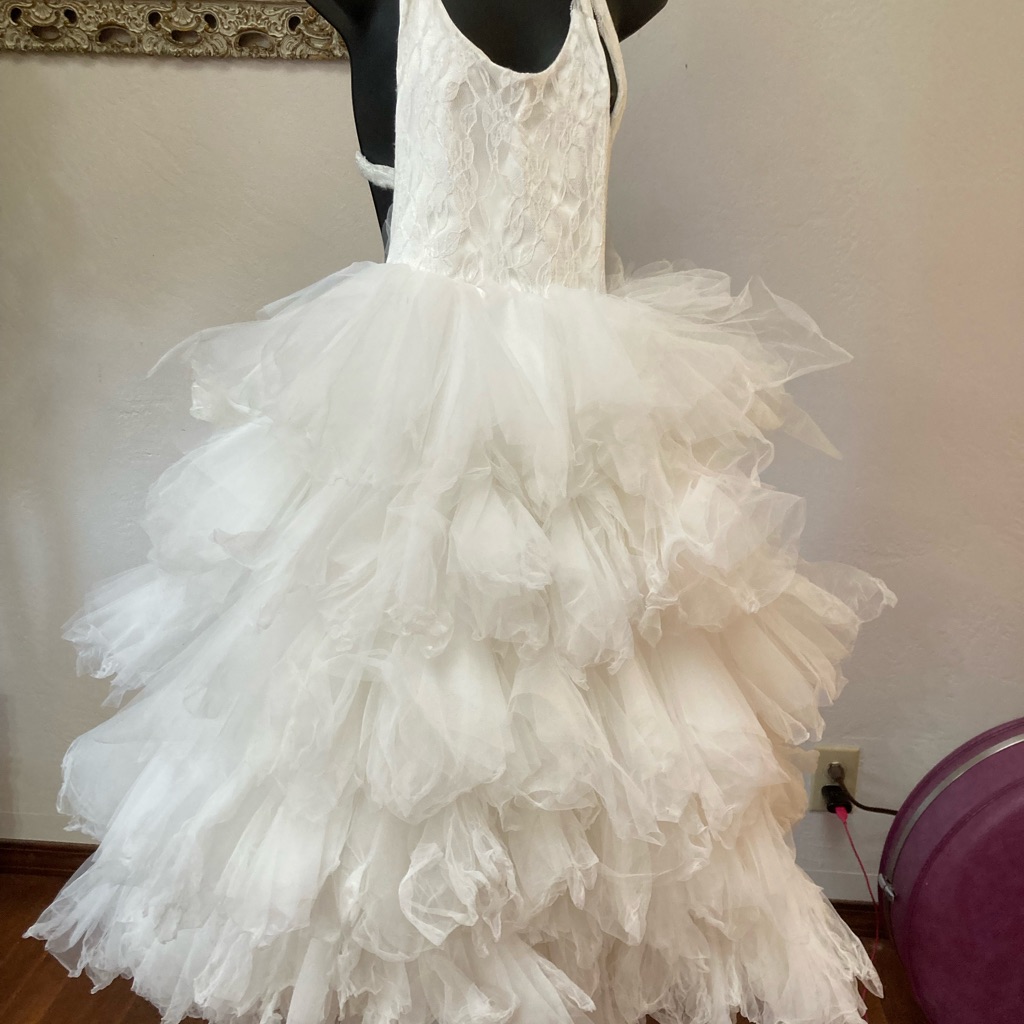 Flower Girl Pageant Adjustable Dress Biggest Poof Shirt Ever Ivory Lace Nwt